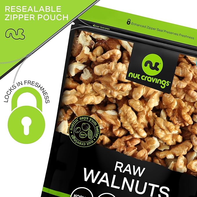 NUT CRAVINGS - Raw Walnuts Halves & Pieces, Unsalted, Shelled, (16oz - 1 LB) Bulk Nuts Packed Fresh