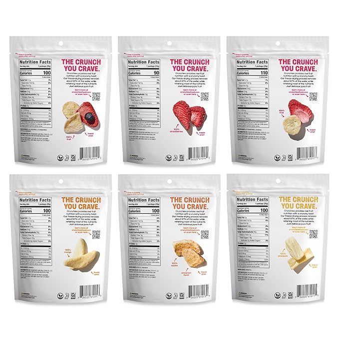 Crunchies Freeze-Dried Fruits, 100% All Natural Crispy Fruit, Non GMO and Kosher, Resealable Freeze