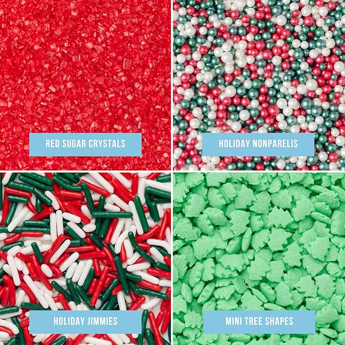 Sweets Indeed, Christmas Sprinkles, 4 Pack, Holiday Edible Sprinkle Mix, Perfect for Cake