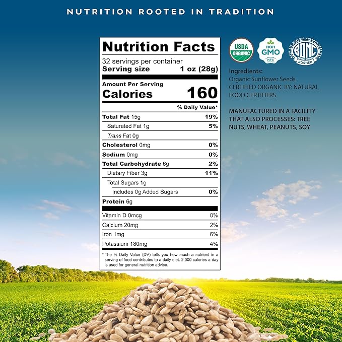 CROP BY POP - Organic Raw Hulled Sunflower Seed Kernels, Unsalted, Shelled (32oz - 2 LB) Packed
