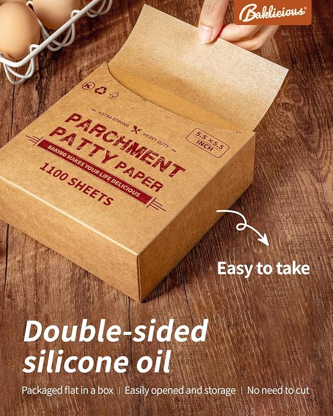 Baklicious 1100Pcs 5.5x5.5" Patty Paper - Elevate Burger Experience! Unbleached, Non-Stick Squares