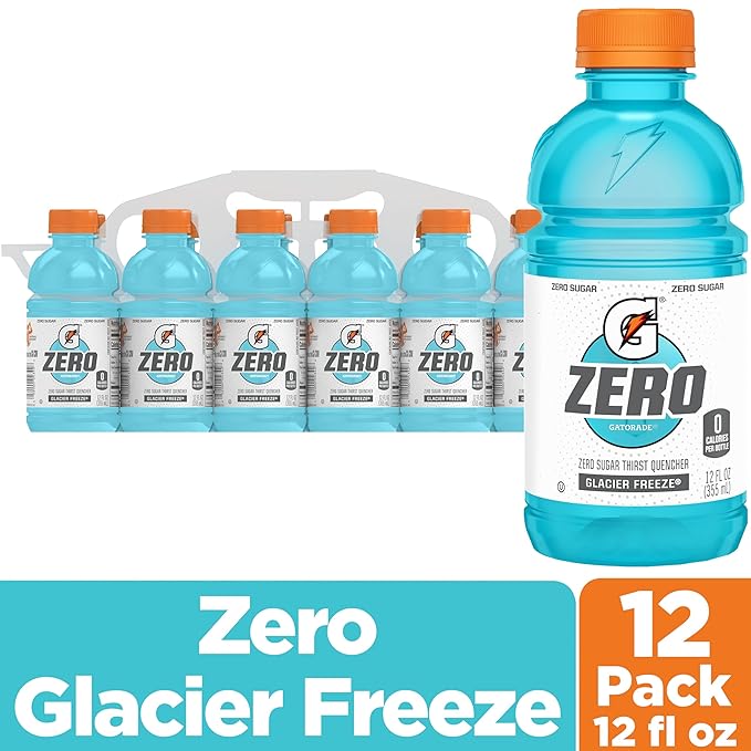 Gatorade Thirst Quencher Zero Sugar Sports Drink, Glacier Freeze, 12oz Bottles, 12 Pack