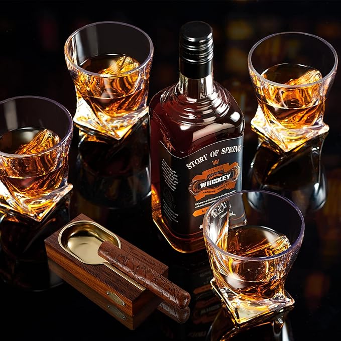 Old Fashioned Whiskey Glasses 10 OZ Rocks Glasses Set of 4, Gift Box - Barware For Bourbon, Scotch