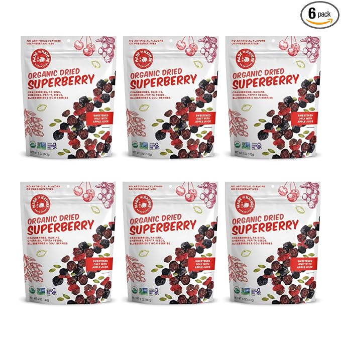 Made In Nature Organic Superberry Fruit Fusion, 5 Ounce (Pack of 6) ??Fruit and Nut Trail Mix