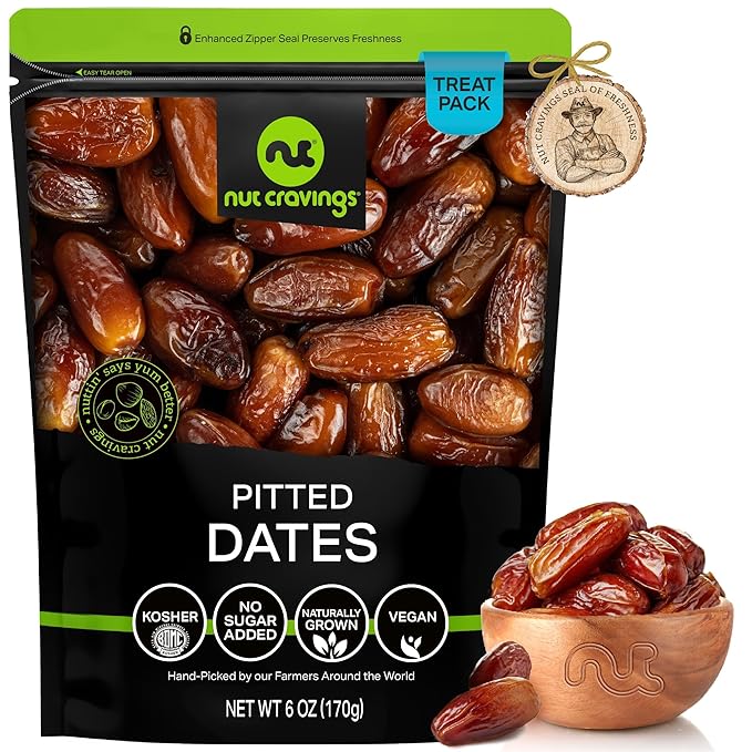 NUT CRAVINGS - Sun Dried Deglet Noor Dates Pitted, No Sugar Added, Unsulphured (6oz, 1 Pack) Bulk