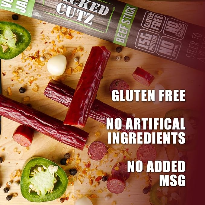 Wicked Cutz Volcanic Jalapeno Spicy Beef Sticks, Tender, Flavorful, Extra Large, Hot Beef Jerky