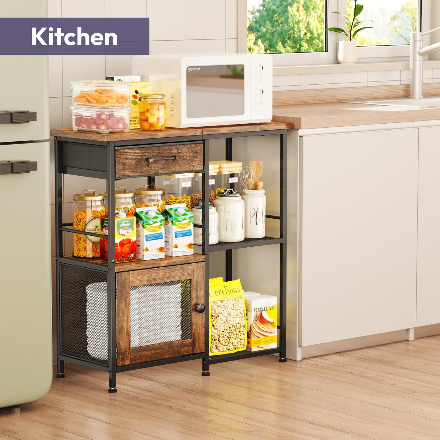 SWTYMIKI Coffee Bar Cabinet for Home - Farmhouse Coffee Stand Station Multi-Purpose Buffet