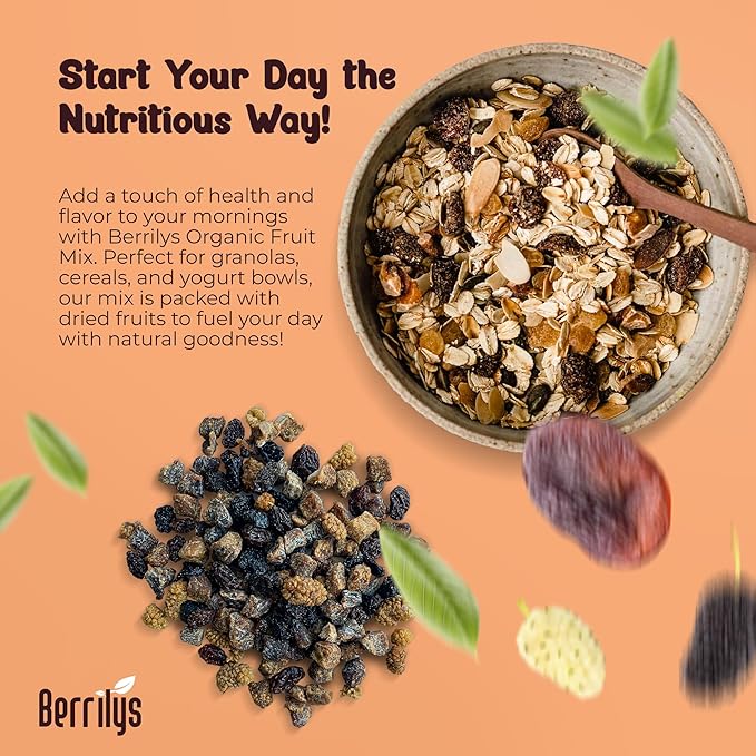 Berrilys Dried Fruit Mix, 2 Lbs, Organic, Diced Figs, Diced Apricots, White Mulberries, Sultanas