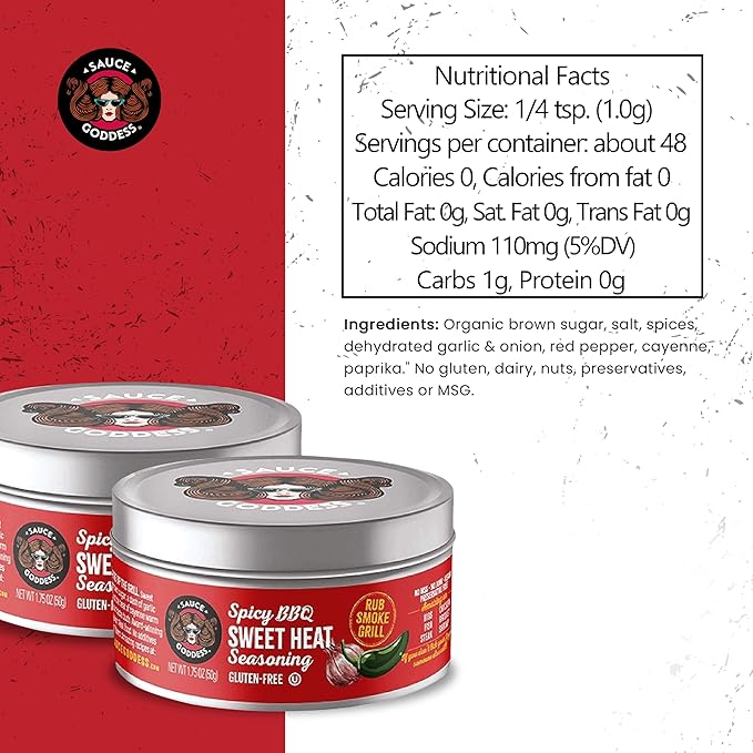 Sauce Goddess - BBQ Sweet Heat Spice Rub - Gluten-Free Seasoning, Garlic-Loaded Spicy Sweet Rib Rub