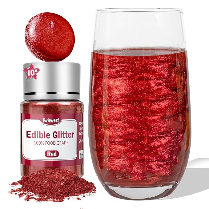 Twisweet Red Edible Glitter for Drinks, Food Grade 10g Sparkling Sprinkles Cake Decorating