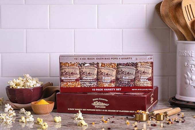Amish Country Popcorn | 4 Ounce Variety Kernel Gift Set (10 Pack Assorted) | Old Fashioned, Non-GMO