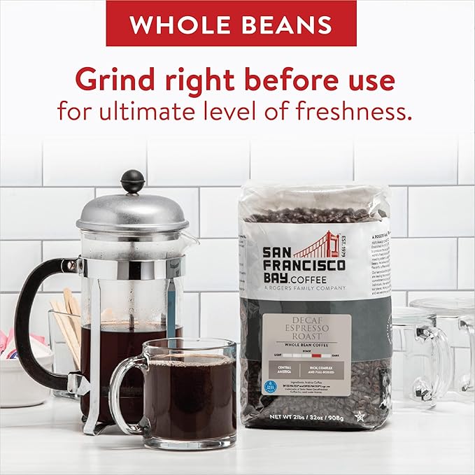 San Francisco Bay Coffee - Decaf Medium-Dark Roast Whole Bean Coffee - Decaf Espresso Roast (2 lb