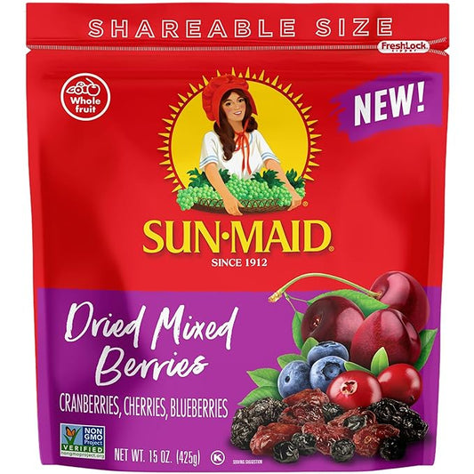 Sun-Maid Dried Mixed Berries - 15 oz Resealable Bag - Dried Cranberries, Cherries, Blueberries