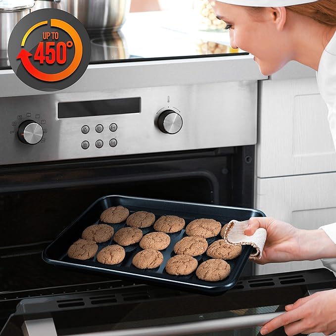 NutriChef 2-Piece Non-Stick Baking Sheet Pan Set - Premium Carbon Steel Cookie Sheets for Baking