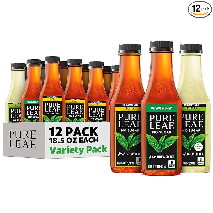 Pure Leaf Iced Tea, Unsweetened 3 Flavor Variety Pack, Zero Sugar & Zero Calories, 18.5 Fl Oz