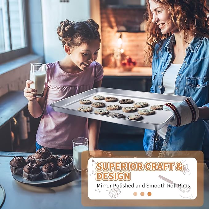Stainless Steel Baking Sheet Set of 2, Deedro Cookie Sheet Metal Baking Pan Oven Tray, Non Toxic &