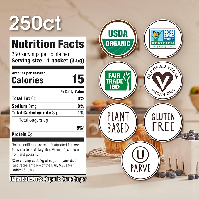 Sugar In The Raw Organic Granulated White Premium Cane Sugar, No Added Flavors or erythritol, Pure