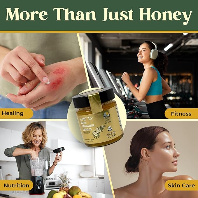 Center of Paradise Raw Manuka Honey Certified UMF 15+ | MGO 510+ (250g / 8.8oz) Glass Jar - Pure &