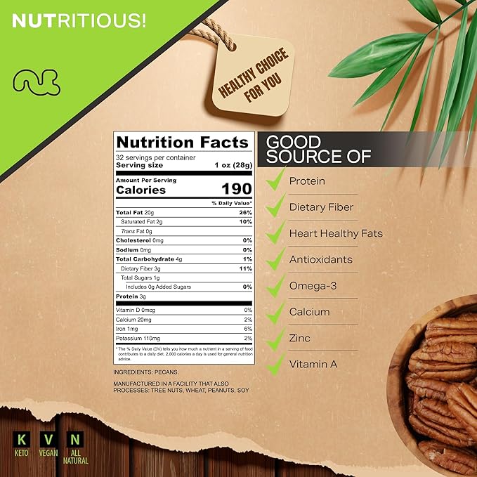 NUT CRAVINGS - Raw Pecans Halves & Pieces, Unsalted, Shelled, (32oz - 2 LB) Bulk Nuts Packed Fresh