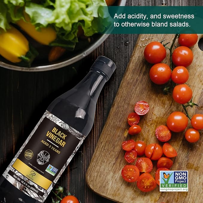 Soeos Chinkiang Vinegar 16.9 fl oz (Pack of 2), Zhenjiang Vinegar, Chinese Black Vinegar, Chinese