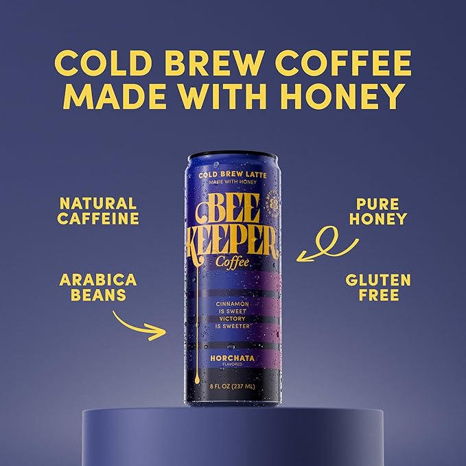 Beekeeper Coffee Cold Brew Horchata Latte with Oregon Honey, 8 fl oz cans (Pack of 12)