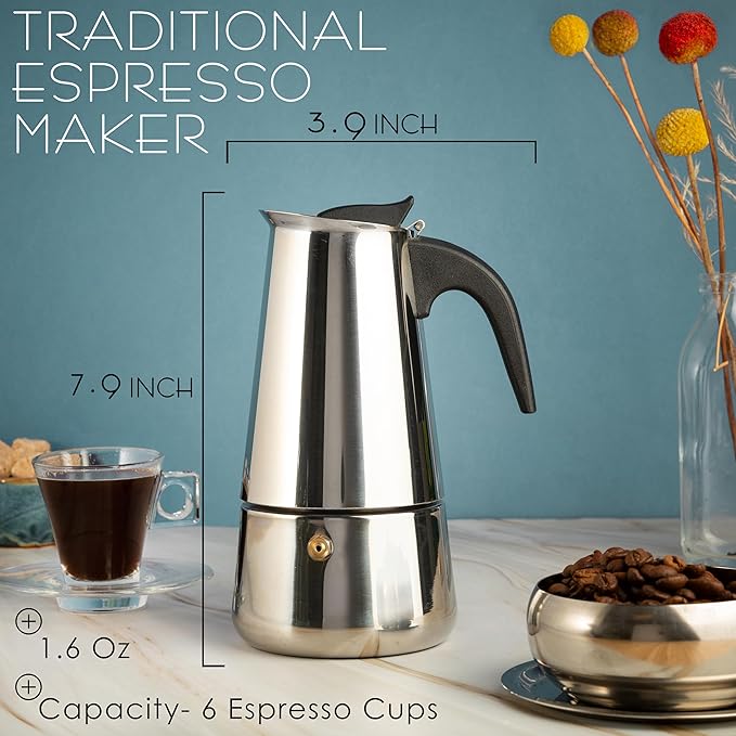 Mixpresso 6 Cup Greca Stovetop Espresso Pot 300ml/10oz, Moka Pot with Coffee Percolator Design