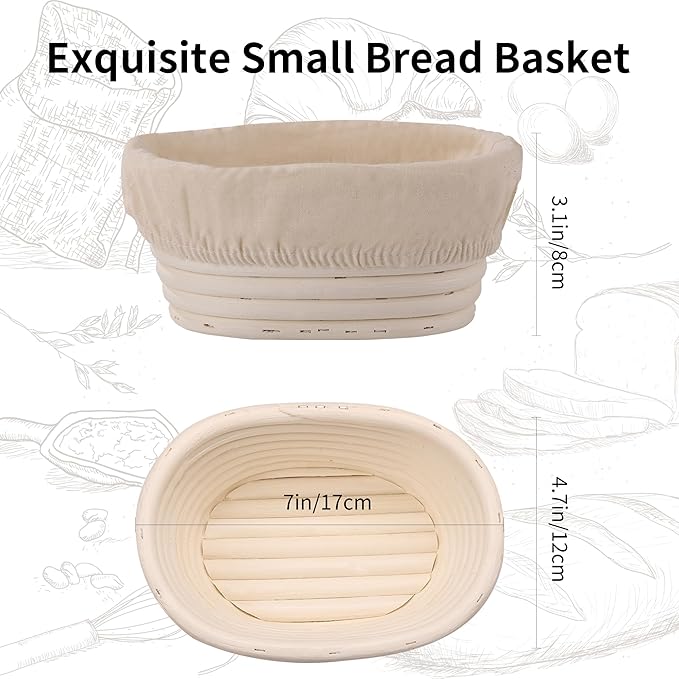(6.7x4.7x3in) Mini Banneton Bread Proofing Basket Set of 6, Oval Sourdough Bread Basket with Liner