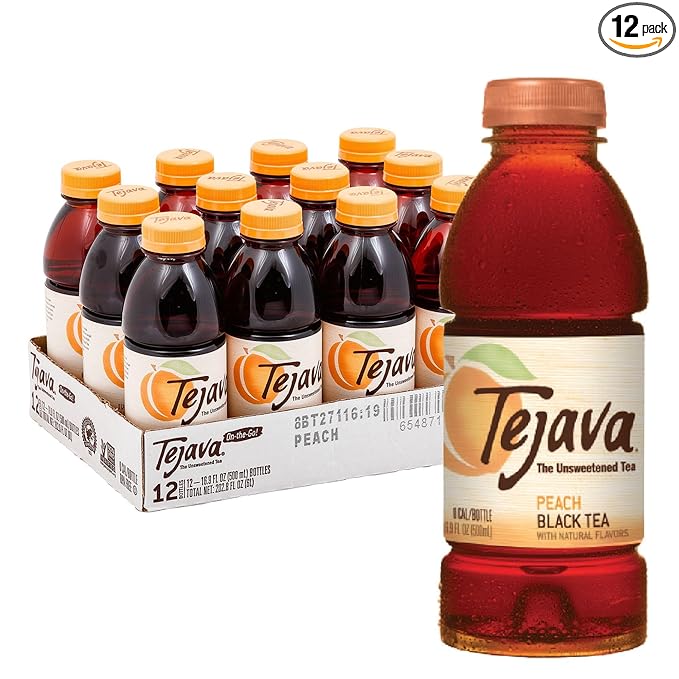 Tejava Unsweetened Peach Iced Tea, 16.9 Ounce PET Bottles, Natural, Non-GMO-Verified, Rainforest
