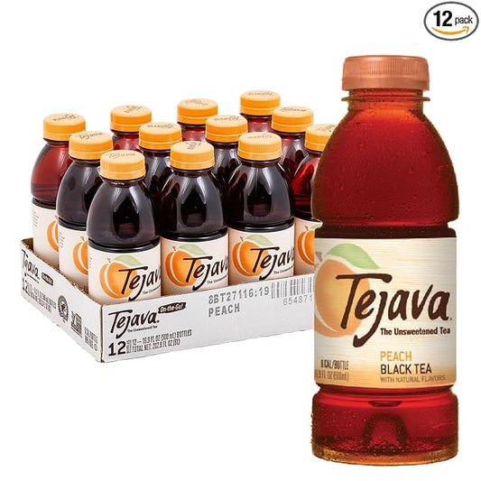 Tejava Unsweetened Peach Iced Tea, 16.9 Ounce PET Bottles, Natural, Non-GMO-Verified, Rainforest