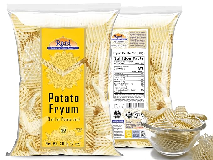 Rani Far Far / Fryums (Wheat & Tapioca Pellet) Potato Jhali 7oz (200g) ~ Vegan, Kosher, Uncooked