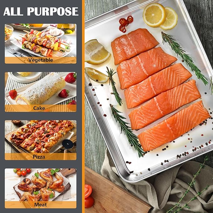 2Pcs Baking Sheet Pan Set, Joyfair Stainless Steel Cookie Sheets, Commercial Metal Pans Toaster