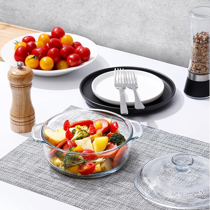 NUTRIUPS Mini Glass Casserole Dish with Lid Oven Safe Round Casserole Dish 6" Glass Baking Dish