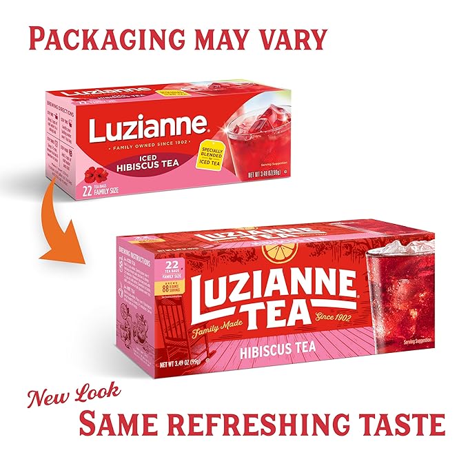 Luzianne Unsweetened Hibiscus Iced Tea Bags, Family Size, 22ct Box (Pack of 1)