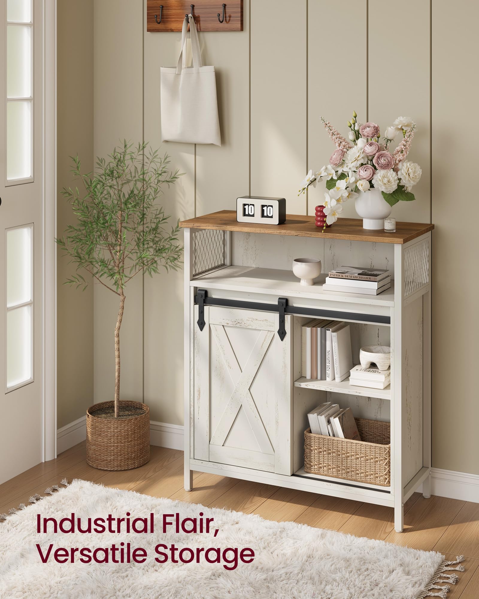 VASAGLE Buffet Cabinet, Coffee Bar Storage Cabinet, Sideboard with 1 Sliding Barn Door, Adjustable