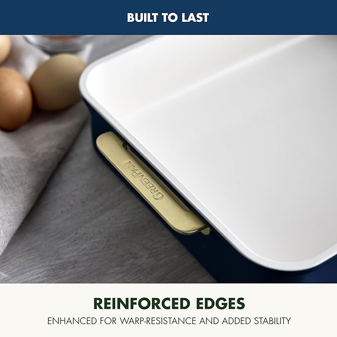 GreenPan Bakeware Rectangular Cake Pan, Ceramic Nonstick Baking Pan, PFAS & BPA Free, Gold Handles