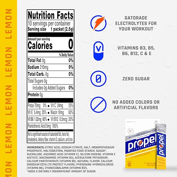 Propel Electrolyte Enhanced Water Drink Mix Powder Packets, Lemon, Zero Calorie & Zero Sugar