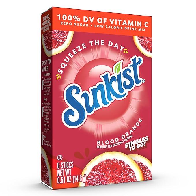 Singles to go Drink Mix Packets, Blood Orange, 6-Count Box ??Powdered Drink Packets with Vitamin C