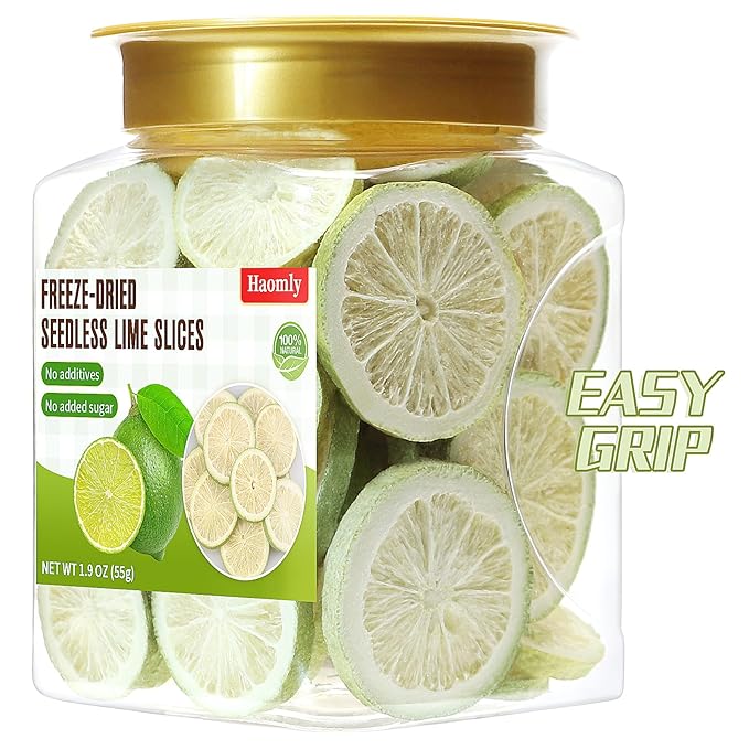 Haomly Freeze-dried Seedless Lime Slices,1.9oz(55g),Dehydrated Limes for Cocktails,Tea, Snacking