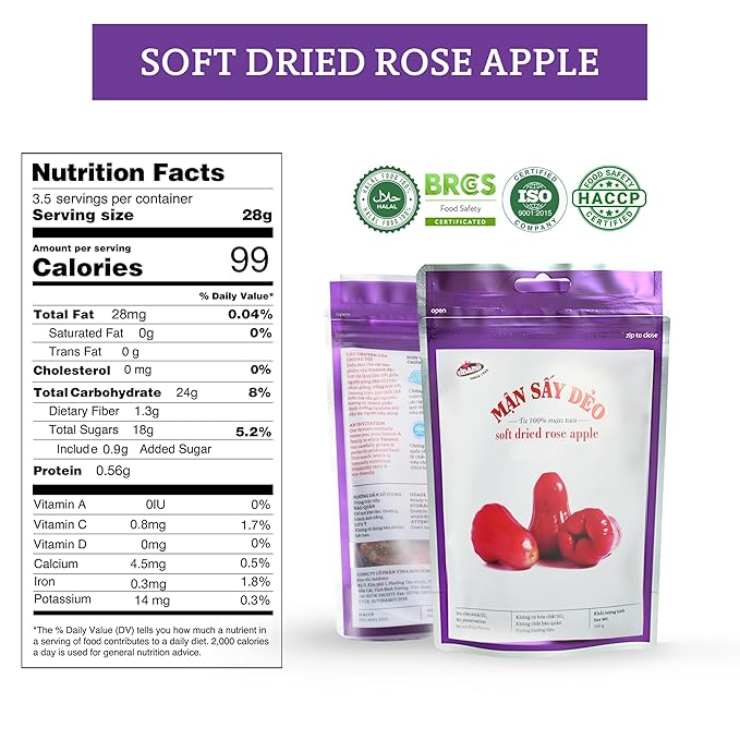 Vinamit Soft Dried Rose-Apple | Dried Plums 3.5 oz Bag | Tropical Fruit Snack | Vegan, Gluten-Free