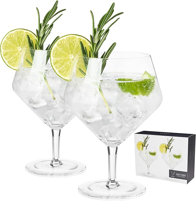 Viski Raye Angled Stemmed Gin and Tonic Glasses Set of 2 - Premium Crystal Clear Cocktail Gin