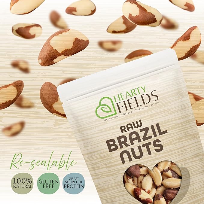 Hearty Fields - Raw Brazil Nuts Unsalted, No Shell, Whole, (16 Oz - 1 LB) Wholesome In Nature