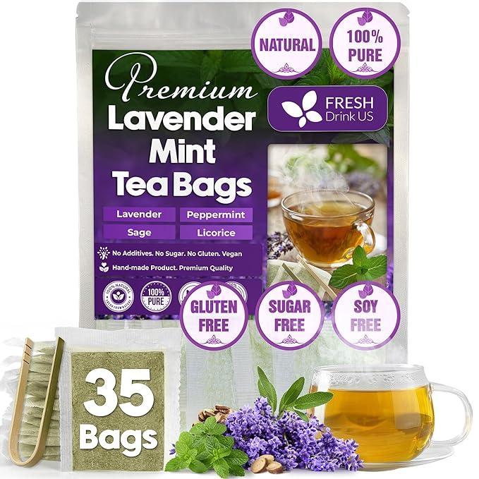 FreshDrinkUS, Premium 35 Tea Bags Lavender Mint Tea, 100% Natural, Blend of Lavender, Peppermint