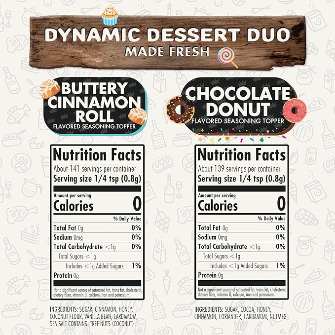 Flavor God Dynamic Dessert Duo Pack of 2 Seasoning Topper Gift Set, Buttery Cinnamon Roll &