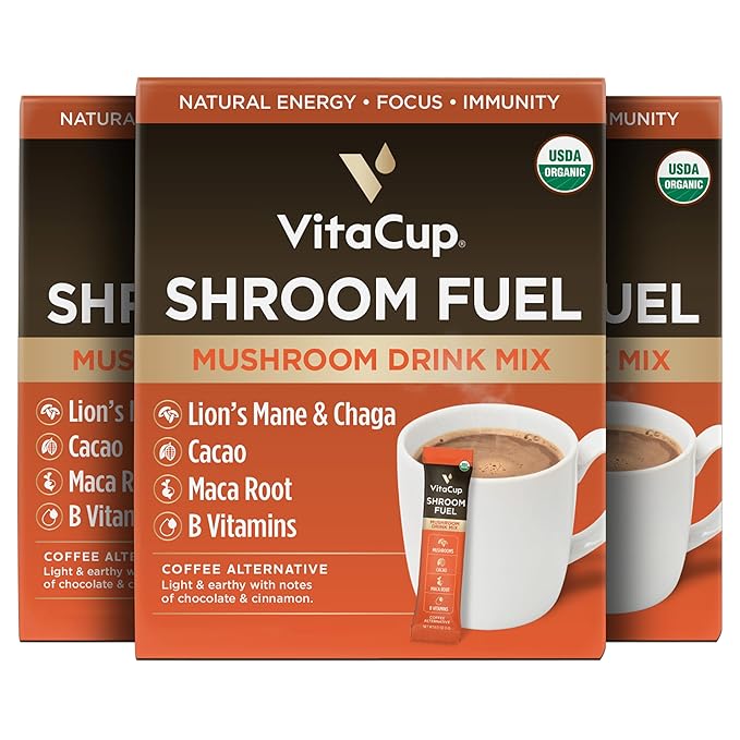 VitaCup Shroom Fuel, Mushroom Based Instant Coffee Alternative Packets, Mushroom Coffee Substitute