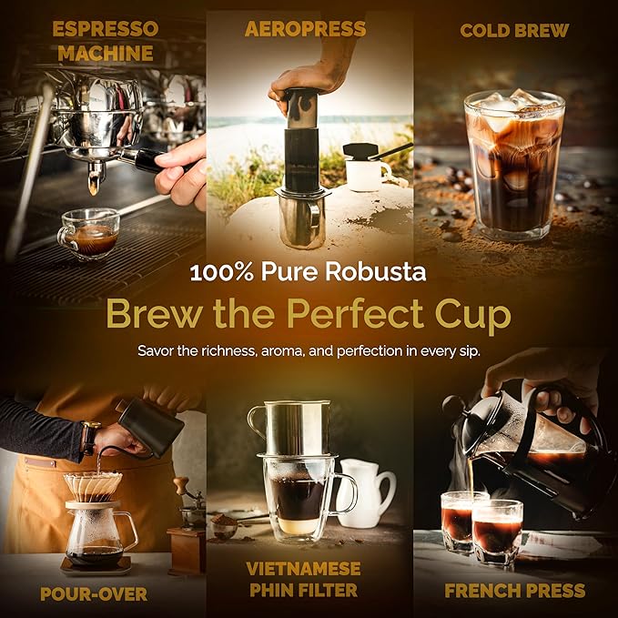 Birdee Robusta Coffee Beans ??16 oz, Medium Roast, Whole Bean, 100% Robusta, Low Acid, High