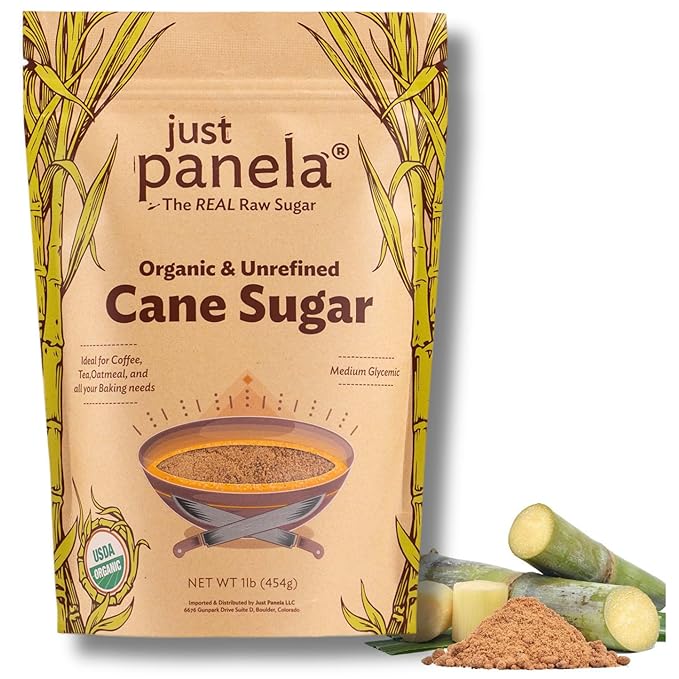 Just Panela Organic Unrefined Cane Sugar 1 Pound | 100% Unprocessed, Raw Sugar | Great for Baking