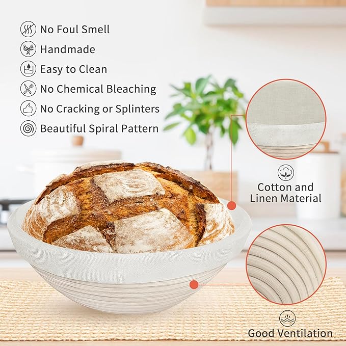 10 Inch Round & Oval Sourdough Proofing Basket Set, Banneton Bread Proofing Basket with Starter