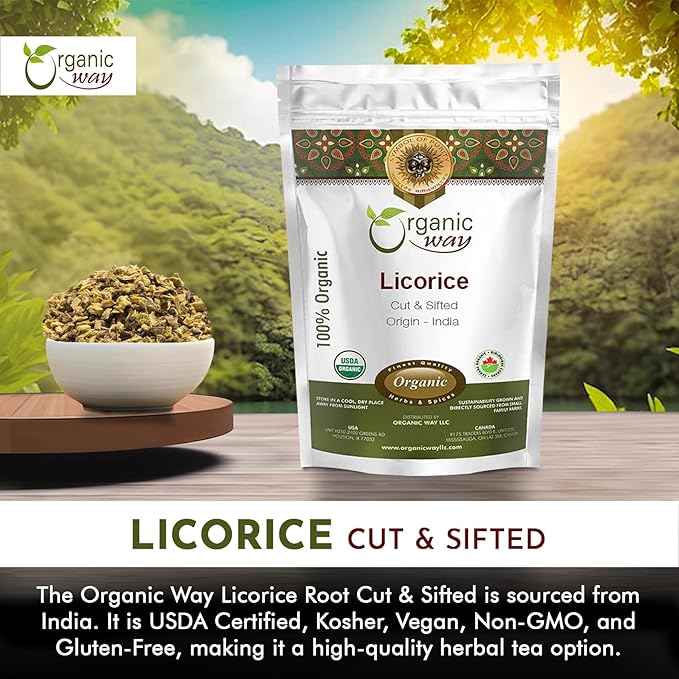 Organic Way Premium Licorice Root Cut & Sifted (Glycyrrhiza glabra) - Healthy Digestion | Organic &