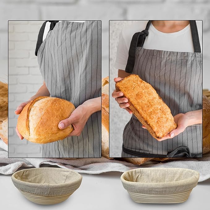 10 Inch Oval Bread Banneton Proofing Basket Set of 2, Sourdough Proofing Basket kit for Artisanal
