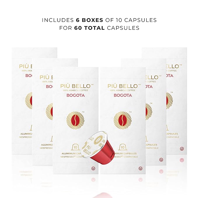 Piu Bello Bogota Espresso Coffee Pods for Nespresso Original Machines – Compatible Capsules Pack